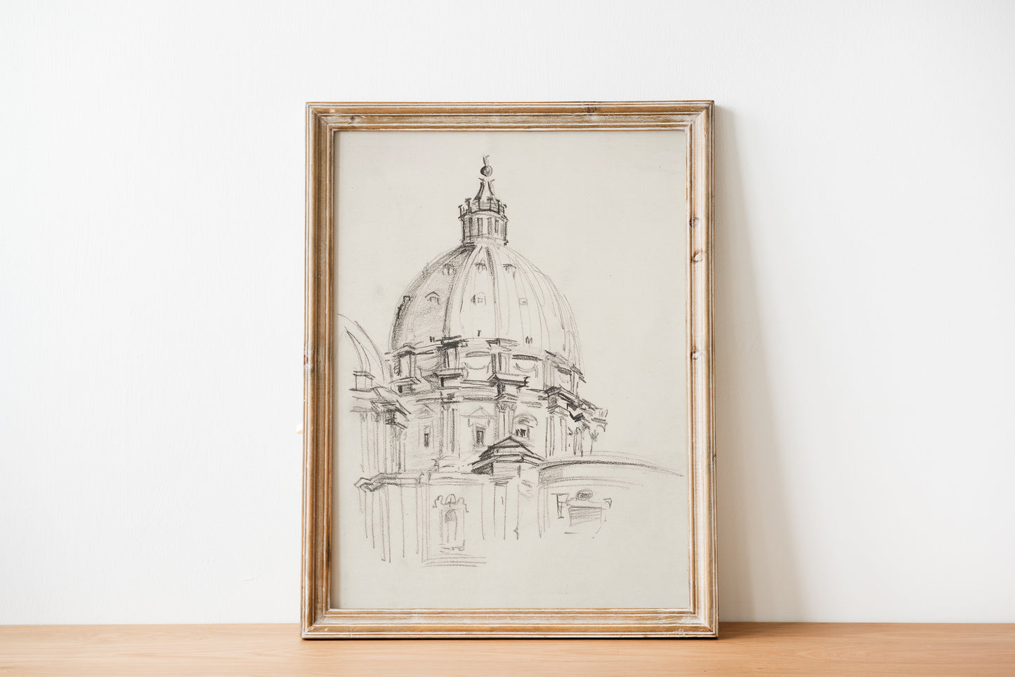 English cathedral architecture print displayed in wooden frame, front view