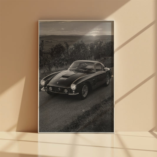 Maranello Ferrari poster in black and white, framed front view