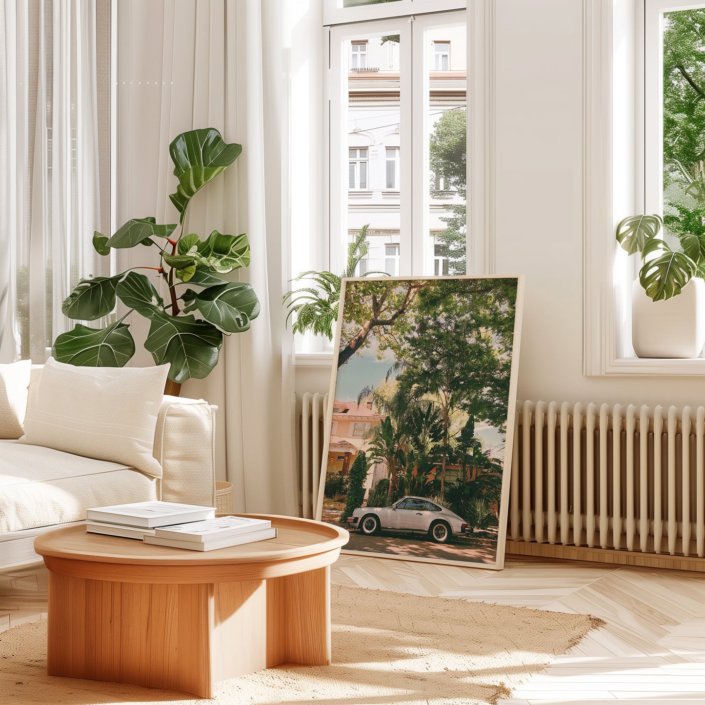 Retro Havana Porsche poster displayed in living room space