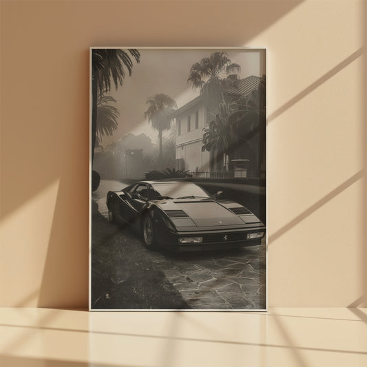 Dream-themed vintage Ferrari print in a white frame, front view

