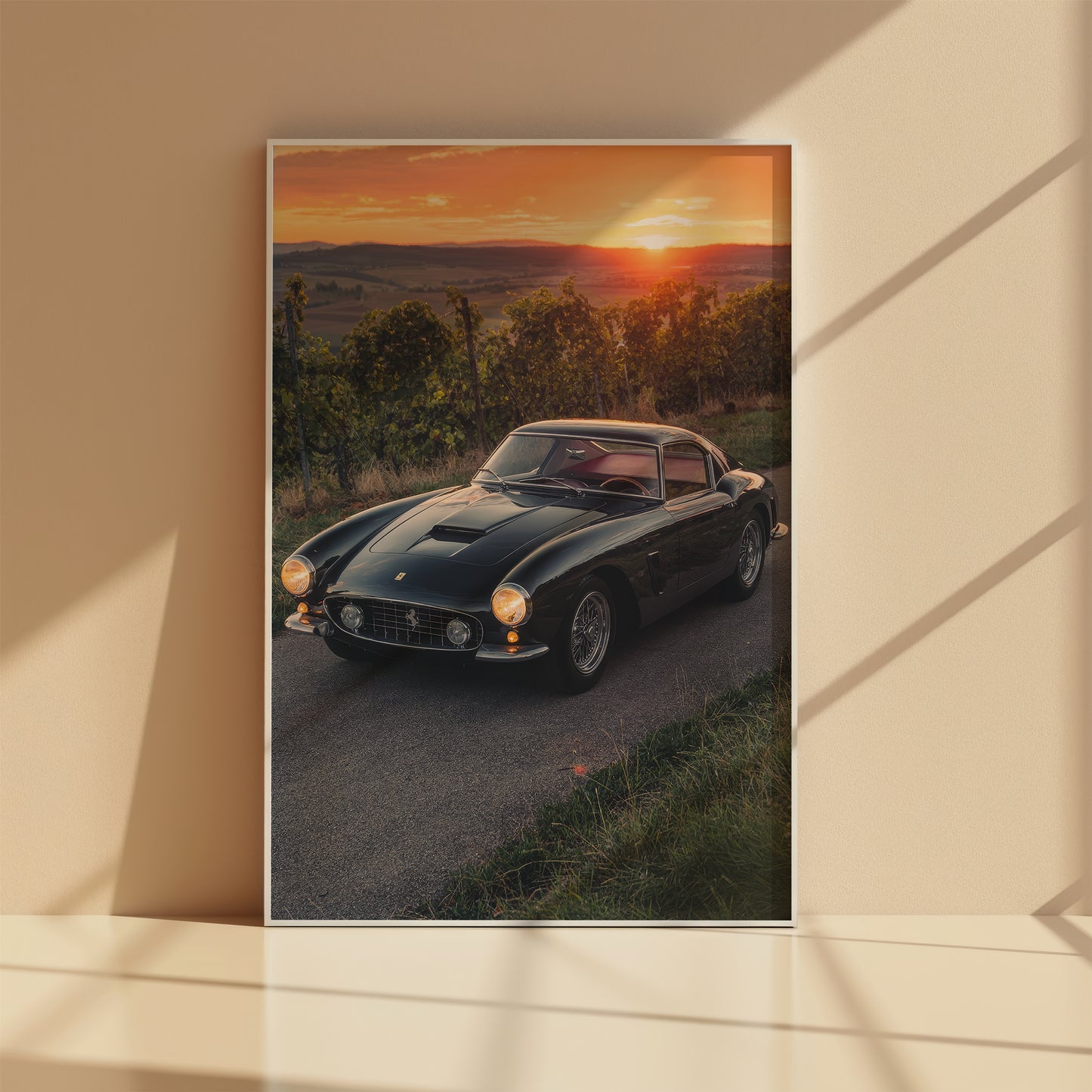 Maranello Ferrari print in a white frame, front view
