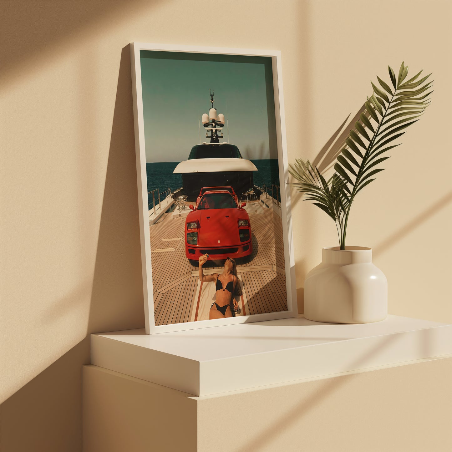 Angled shelf view of Ferrari Monaco Lady vintage print