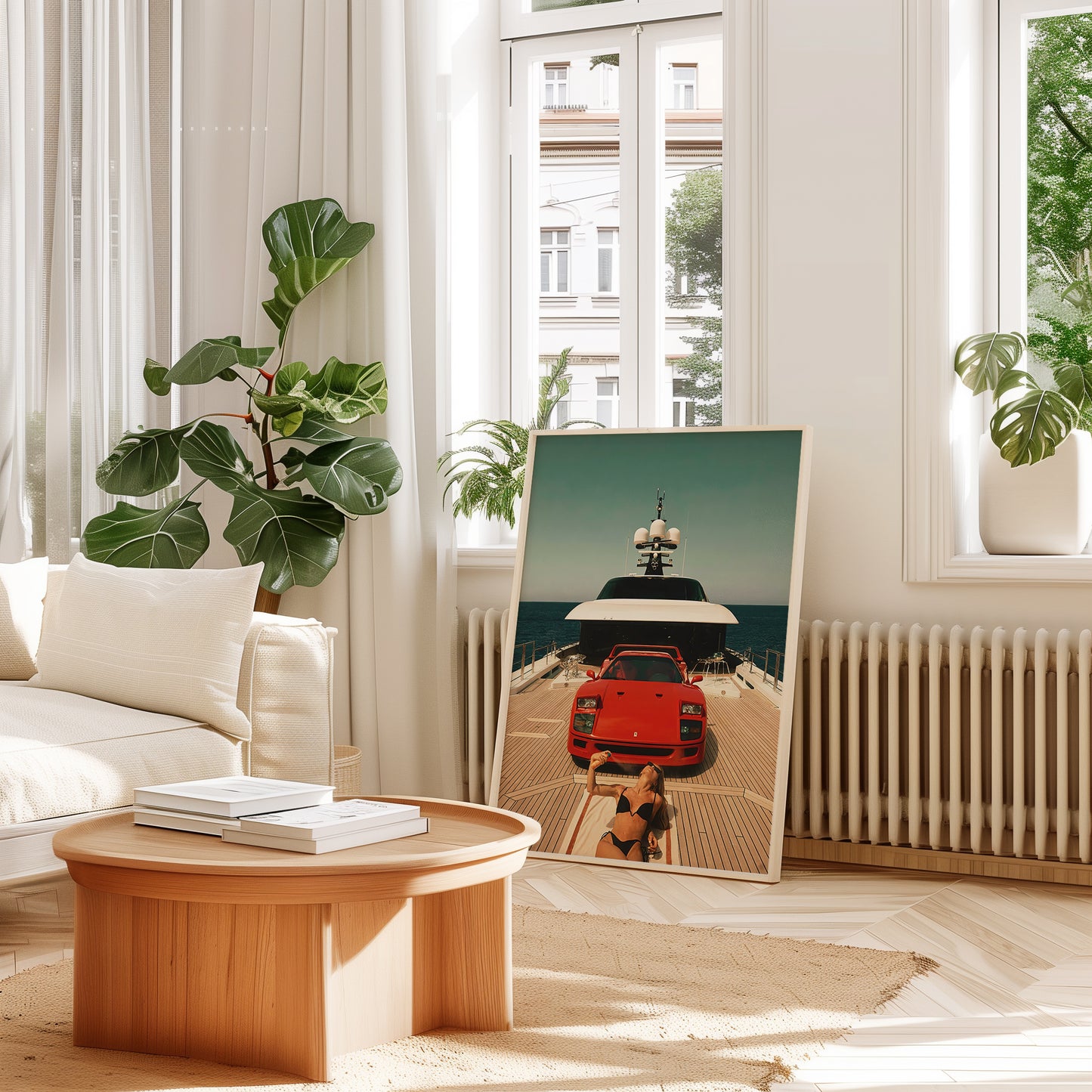 Ferrari Monaco Lady artwork styled as wall art in a living room