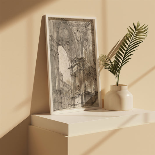 Side shelf view of vintage Greek architecture art print
