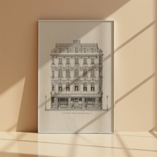 London house sketch art print in white frame, front view