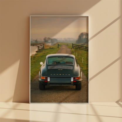 Vintage Porsche poster in color with London riverside scene