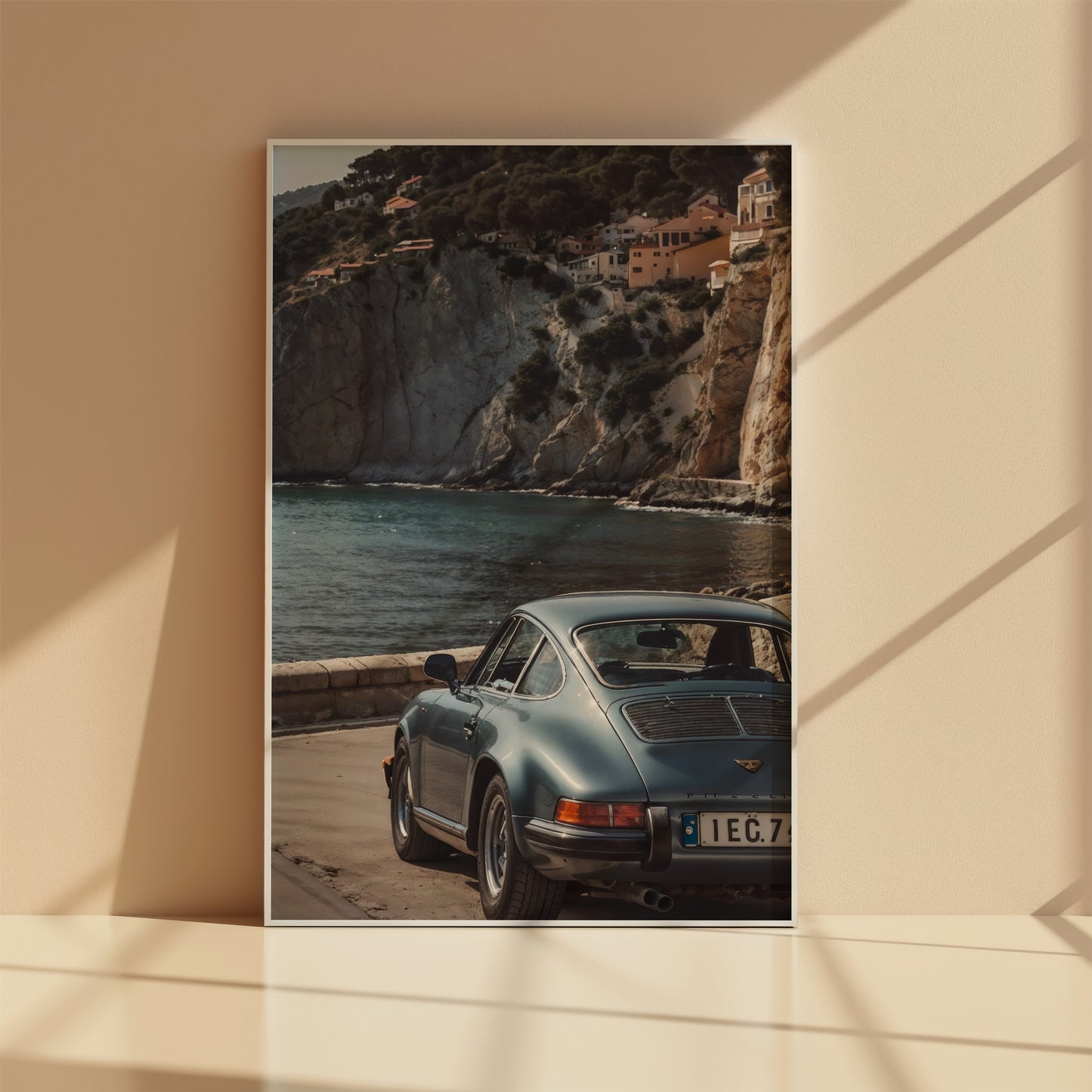 Color Porsche poster with Italian Alps and Menaggio setting